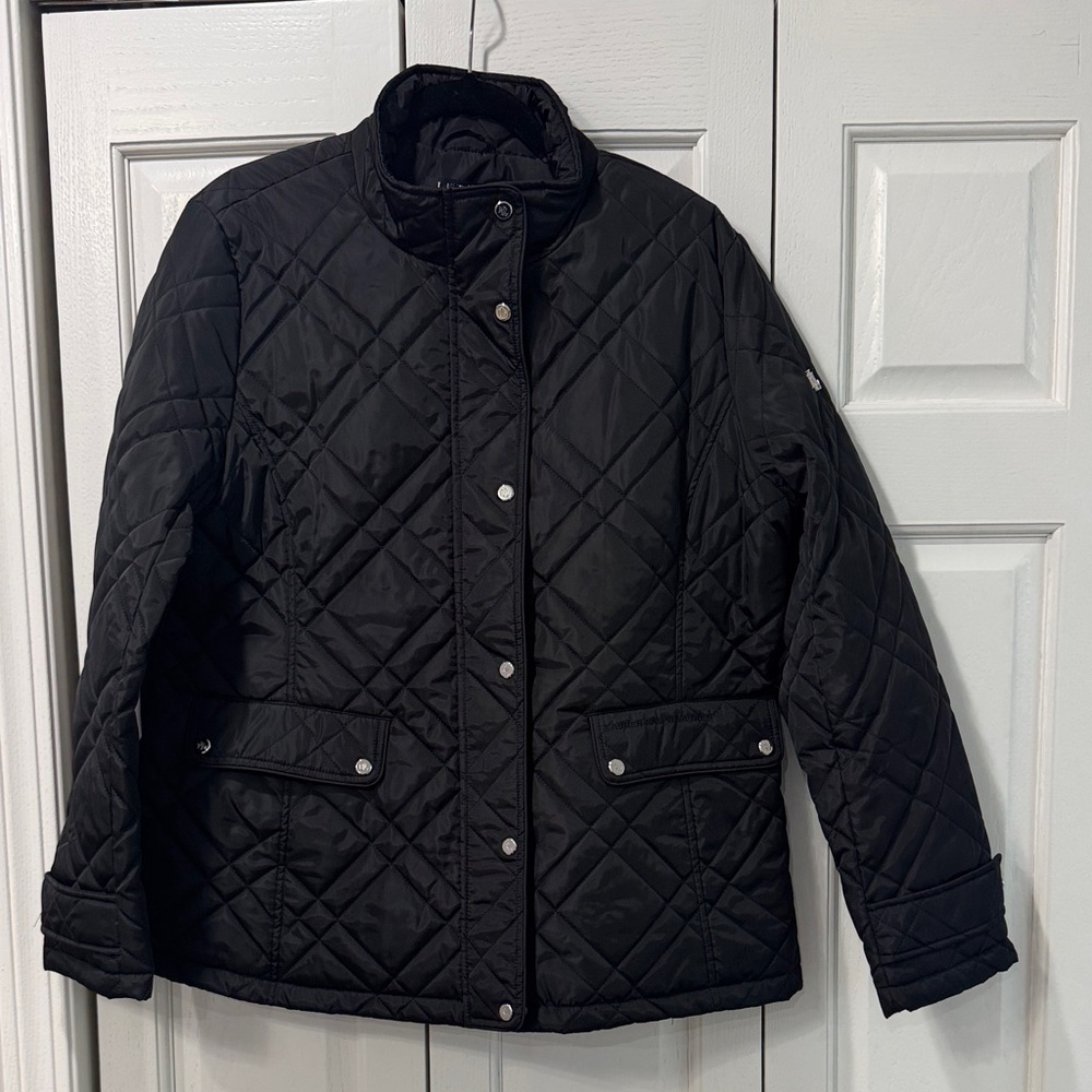 Lauren Ralph Lauren Black Quilted Utility Coat with Snap Front